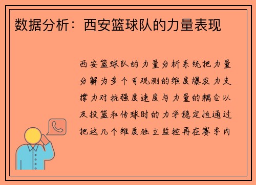 数据分析：西安篮球队的力量表现